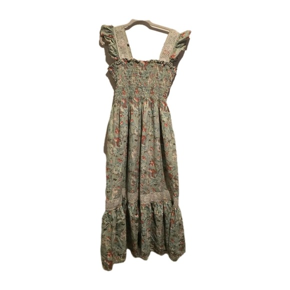 Dresses & Skirts - Cottagecore‎ Vintage Full Length Green Floral Print Dress Straps